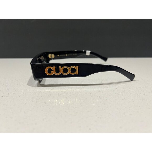 GUCCI GEOMETRIC SHAPED FRAME BLACK FOLD LOGO SUNGLASSES - Picture 5 of 12